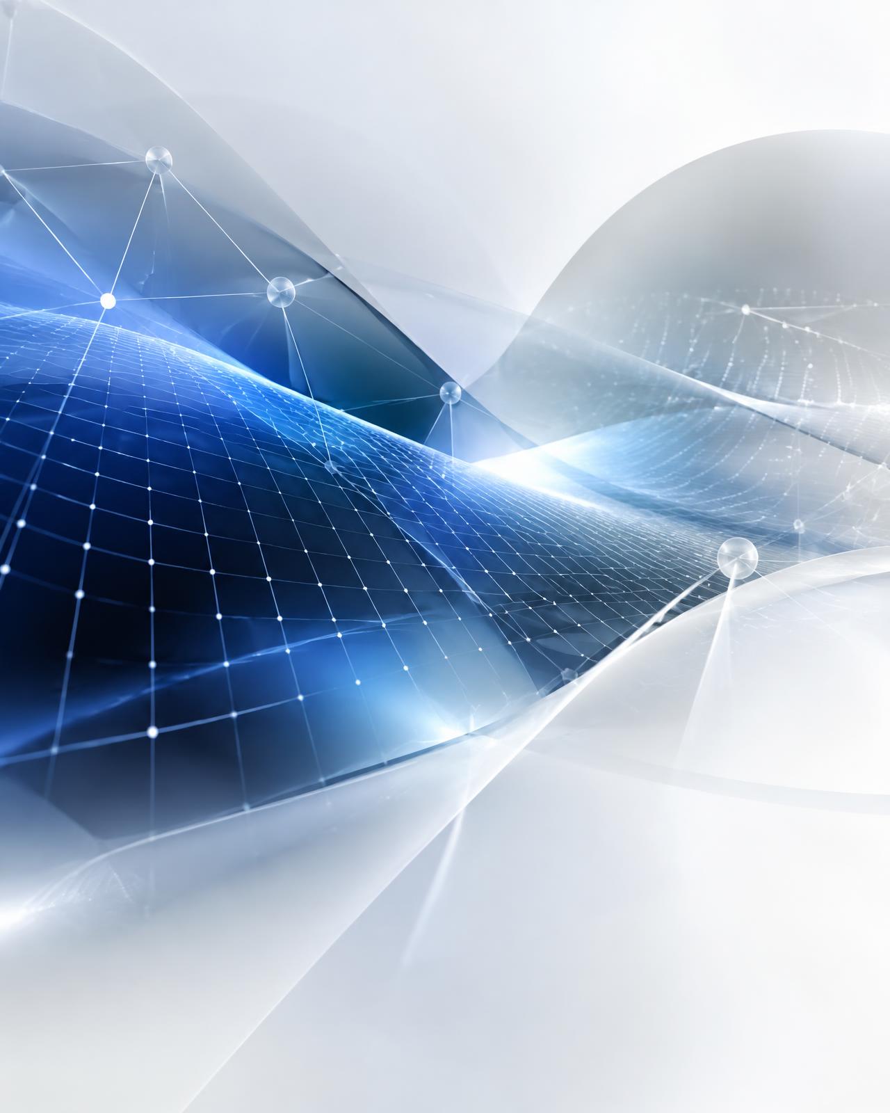 Abstract blue and grey network mesh with luminous grid lines